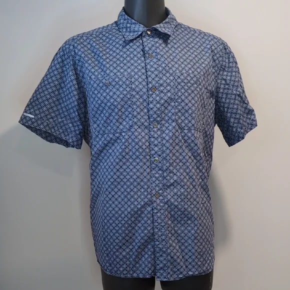 Merrell Blue Patterned Button-Up Shirt Short Sleeve - Picture 3 of 11